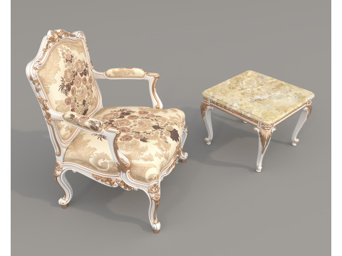 Classic European Style Coffee Table and Armchair 31 3D 모델
