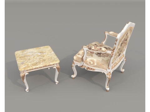 Classic European Style Coffee Table and Armchair 31 3D 모델