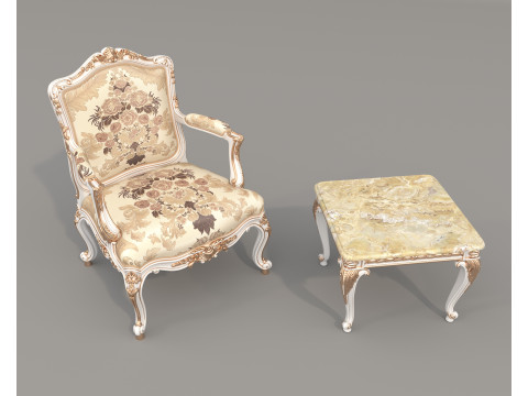 Classic European Style Coffee Table and Armchair 31 3D 모델