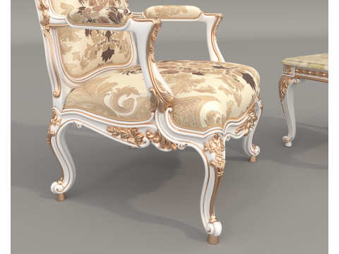 Classic European Style Coffee Table and Armchair 31 3D 모델