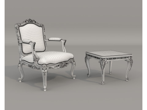 Classic European Style Coffee Table and Armchair 31 3D 모델