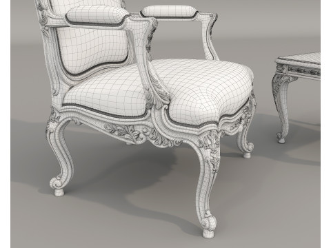 Classic European Style Coffee Table and Armchair 31 3D 모델