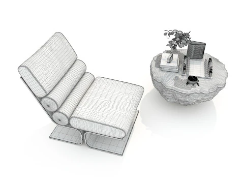 Mesa de centro e poltrona moderna 56 Modelo 3D