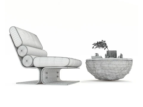 Mesa de centro e poltrona moderna 56 Modelo 3D