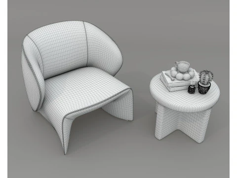 Modern Coffee Table and Armchair 57 3D Model