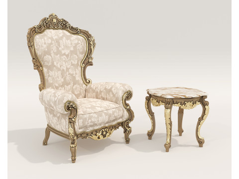 Classic European Style Coffee Table and Armchair 32 3D Модель