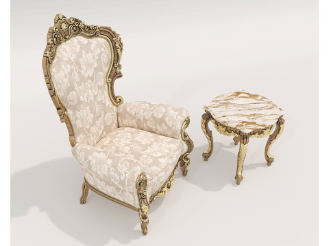 Classic European Style Coffee Table and Armchair 32 3D-Modell