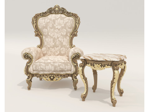 Classic European Style Coffee Table and Armchair 32 3D-Modell
