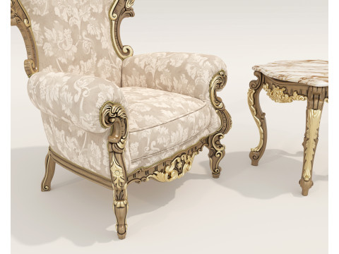 Classic European Style Coffee Table and Armchair 32 3D-Modell