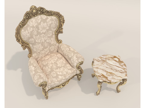 Classic European Style Coffee Table and Armchair 32 3D-Modell