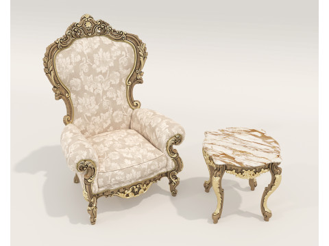 Classic European Style Coffee Table and Armchair 32 3D-Modell