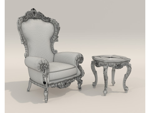 Classic European Style Coffee Table and Armchair 32 3D-Modell