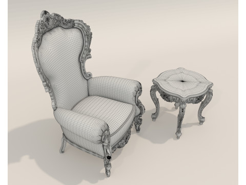 Classic European Style Coffee Table and Armchair 32 3D-Modell