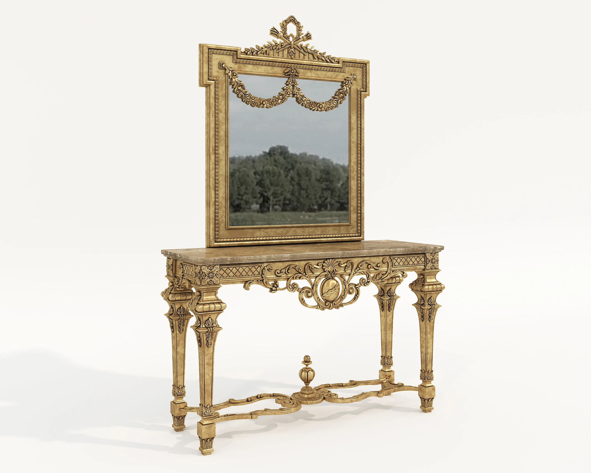Classic European Style Console Table 9 3D Model .c4d .max .obj .3ds .fbx .stl .blend 