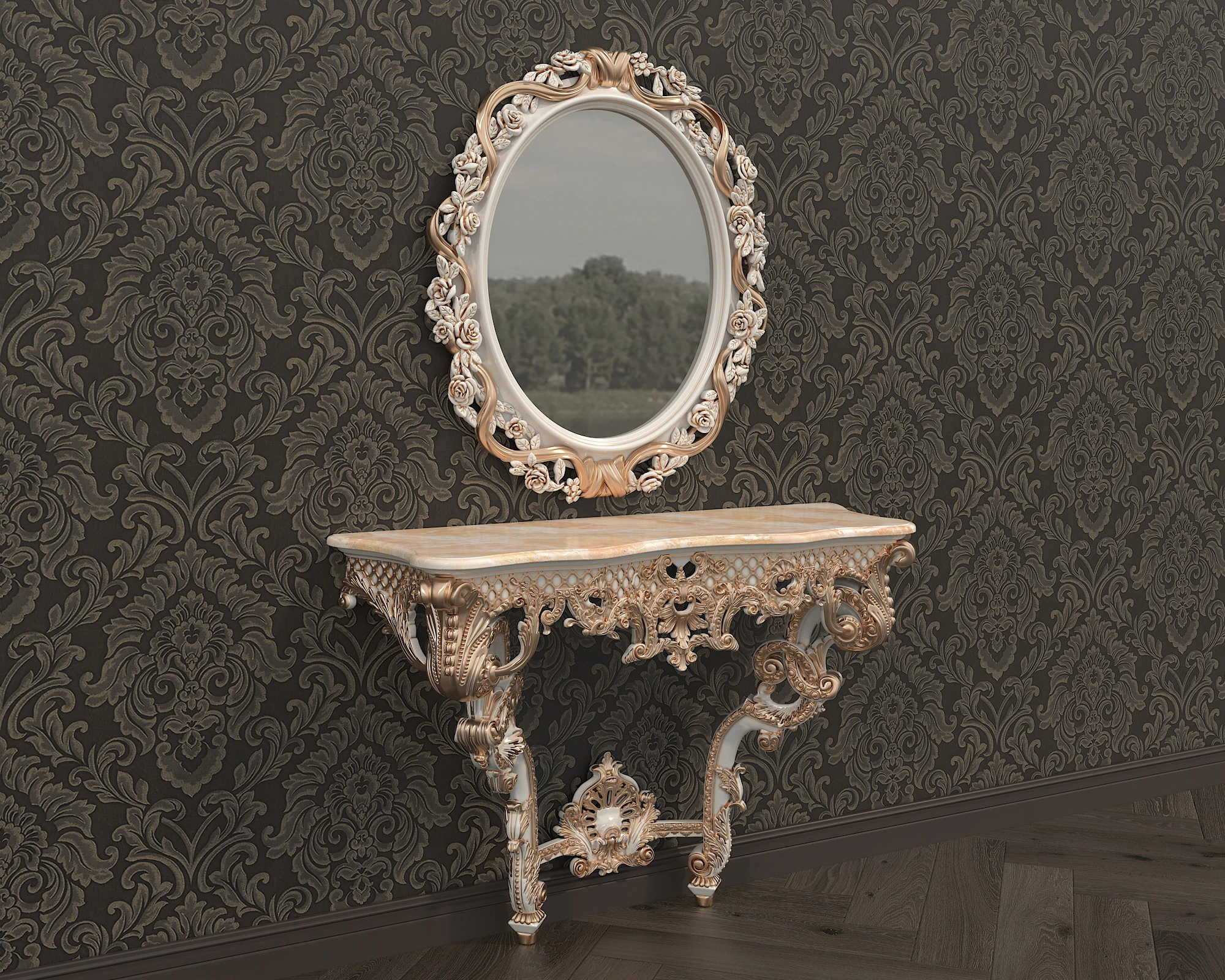 Classic European Style Console Table 10 3D Model .c4d .max .obj .3ds .fbx .stl .blend 