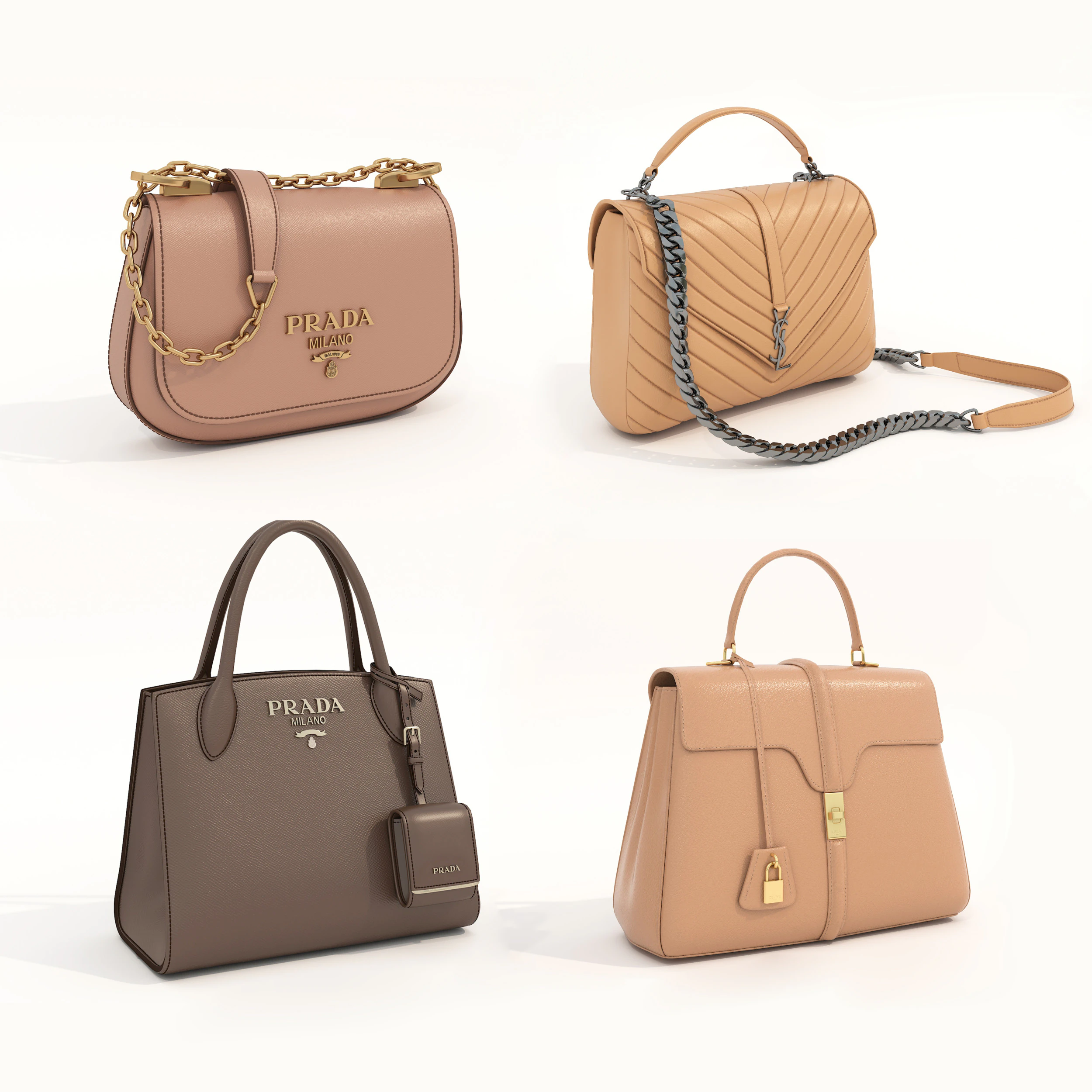 Fashion Handbag Collection 5 3D Model .c4d .max .obj .3ds .fbx .stl .blend