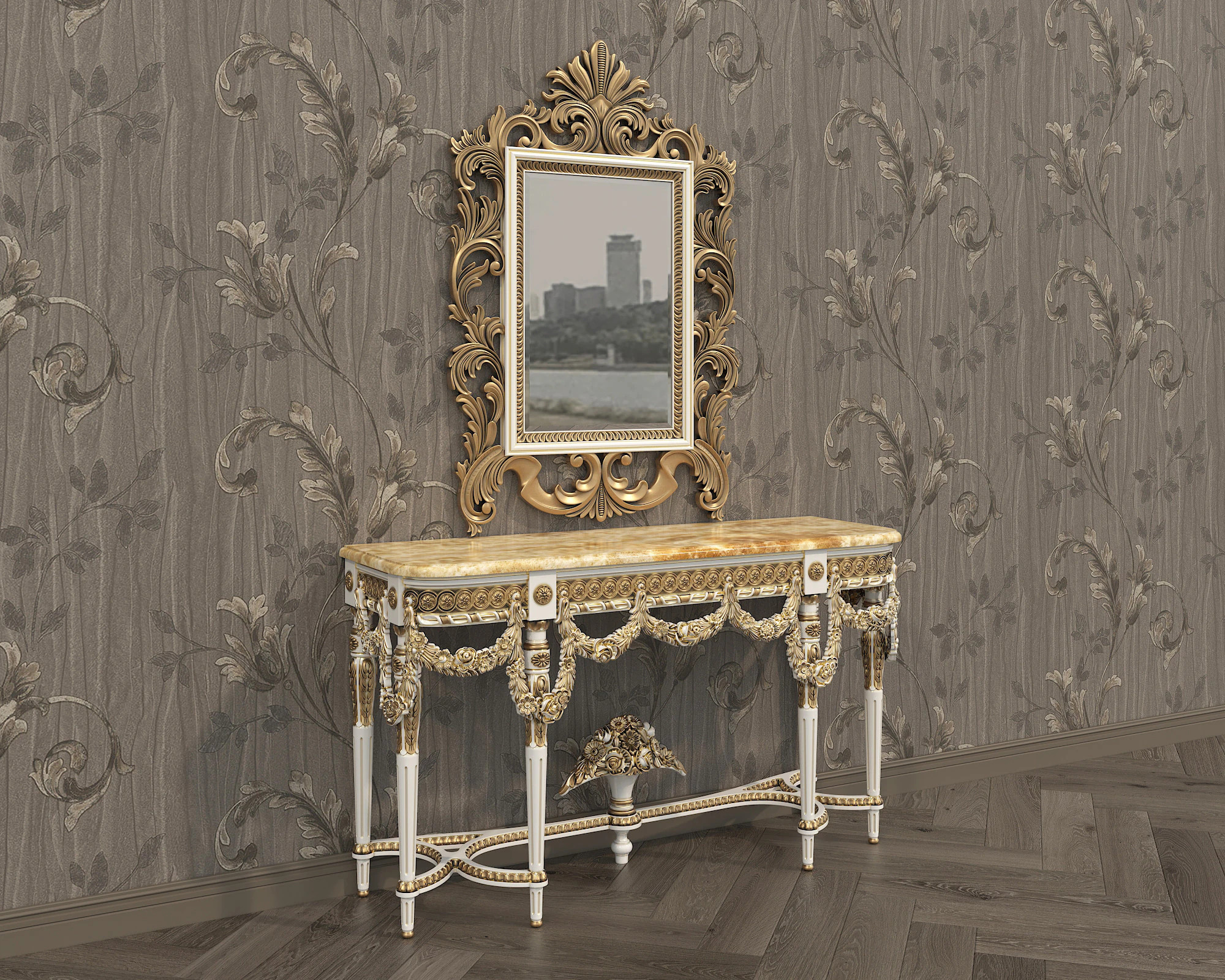 Classic European Style Console Table 11 3D Model .c4d .max .obj .3ds .fbx .stl .blend 