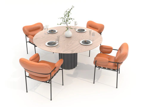 Modern Dining Table and Chairs 45 3D Model