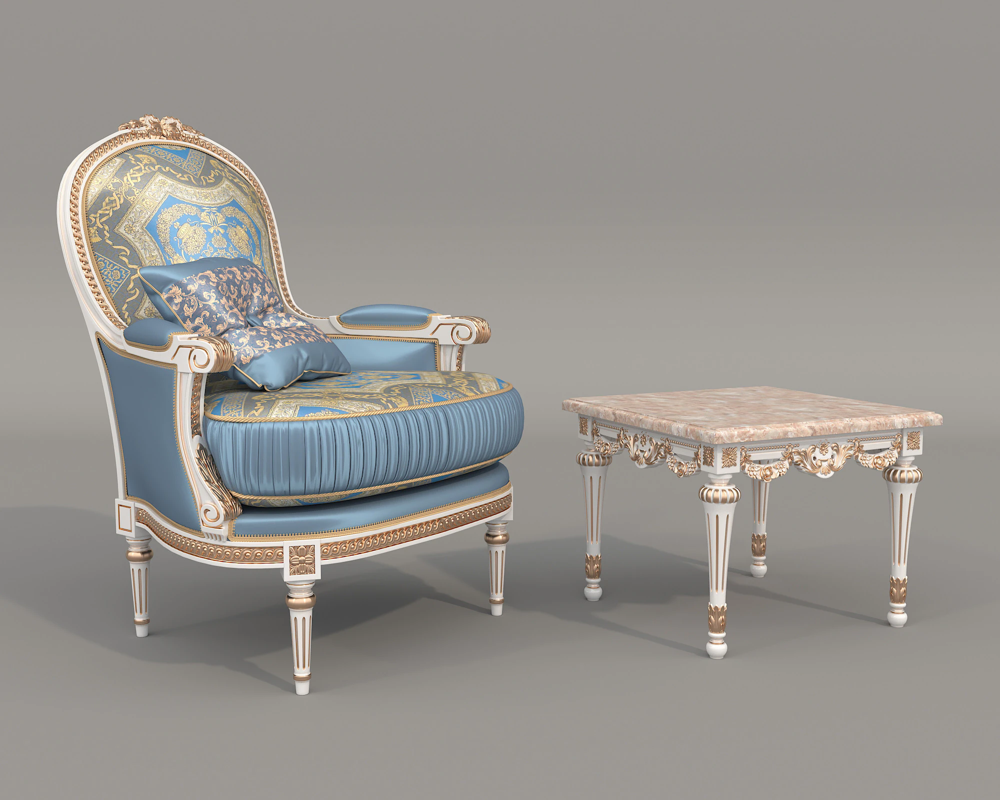 Classic European Style Coffee Table and Armchair 33 3D Model .c4d .max .obj .3ds .fbx .stl .blend 