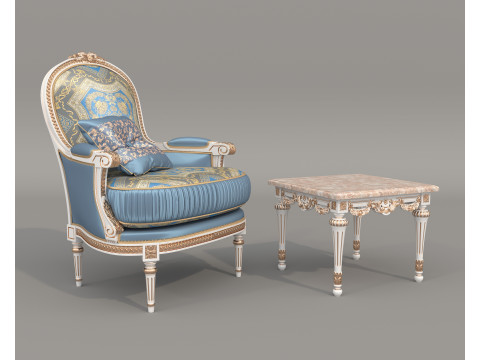 Classic European Style Coffee Table and Armchair 33 3D मॉडल