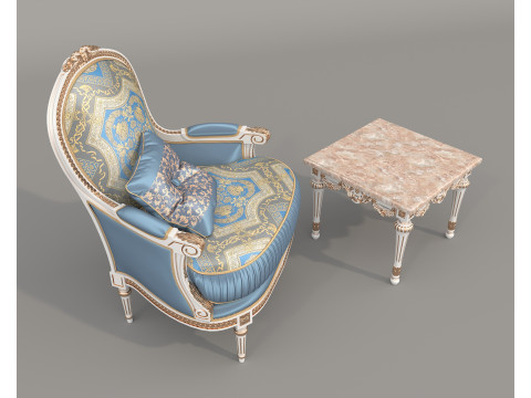 Classic European Style Coffee Table and Armchair 33 3D मॉडल