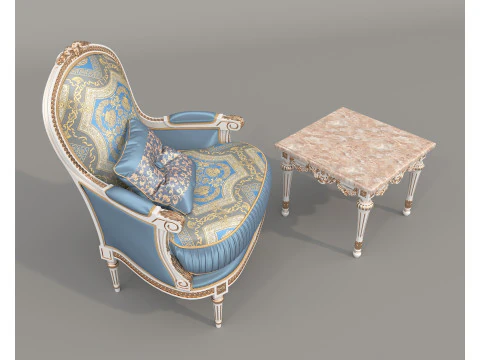 Classic European Style Coffee Table and Armchair 33 3D Model