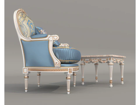 Classic European Style Coffee Table and Armchair 33 3D Model