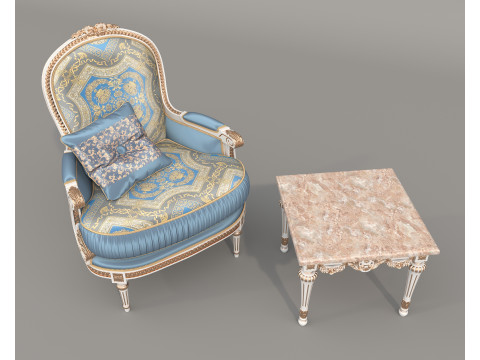 Classic European Style Coffee Table and Armchair 33 3D मॉडल