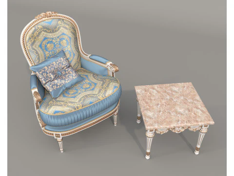 Classic European Style Coffee Table and Armchair 33 3D Model