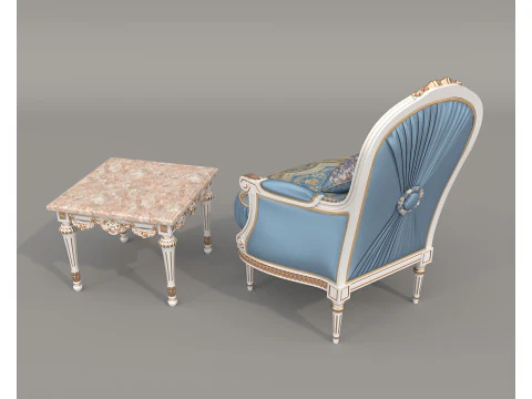 Classic European Style Coffee Table and Armchair 33 3D Model