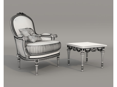 Classic European Style Coffee Table and Armchair 33 3D मॉडल