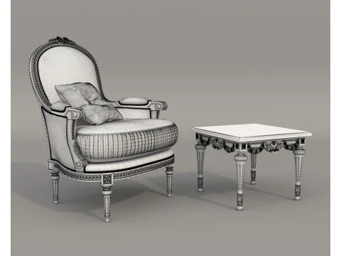 Classic European Style Coffee Table and Armchair 33 3D Model