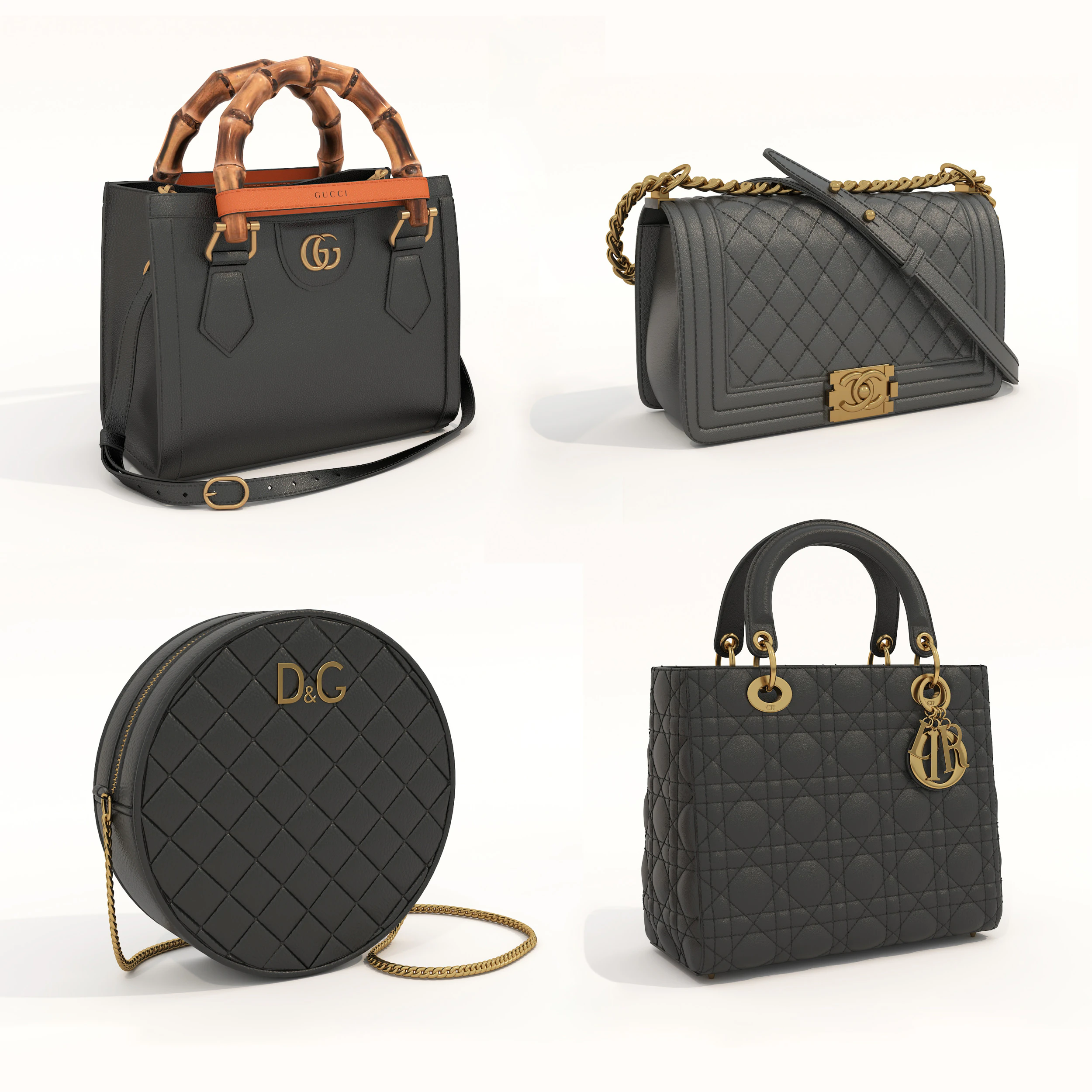 Fashion Handbag Collection 8 3D Model .c4d .max .obj .3ds .fbx .stl .blend 
