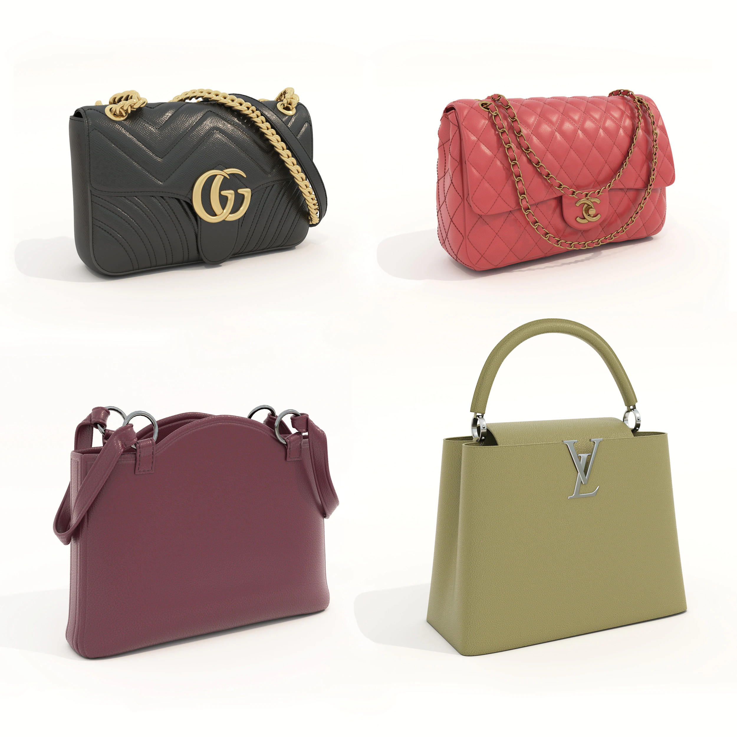 Fashion Handbag Collection 9 3D Model .c4d .max .obj .3ds .fbx .stl .blend 
