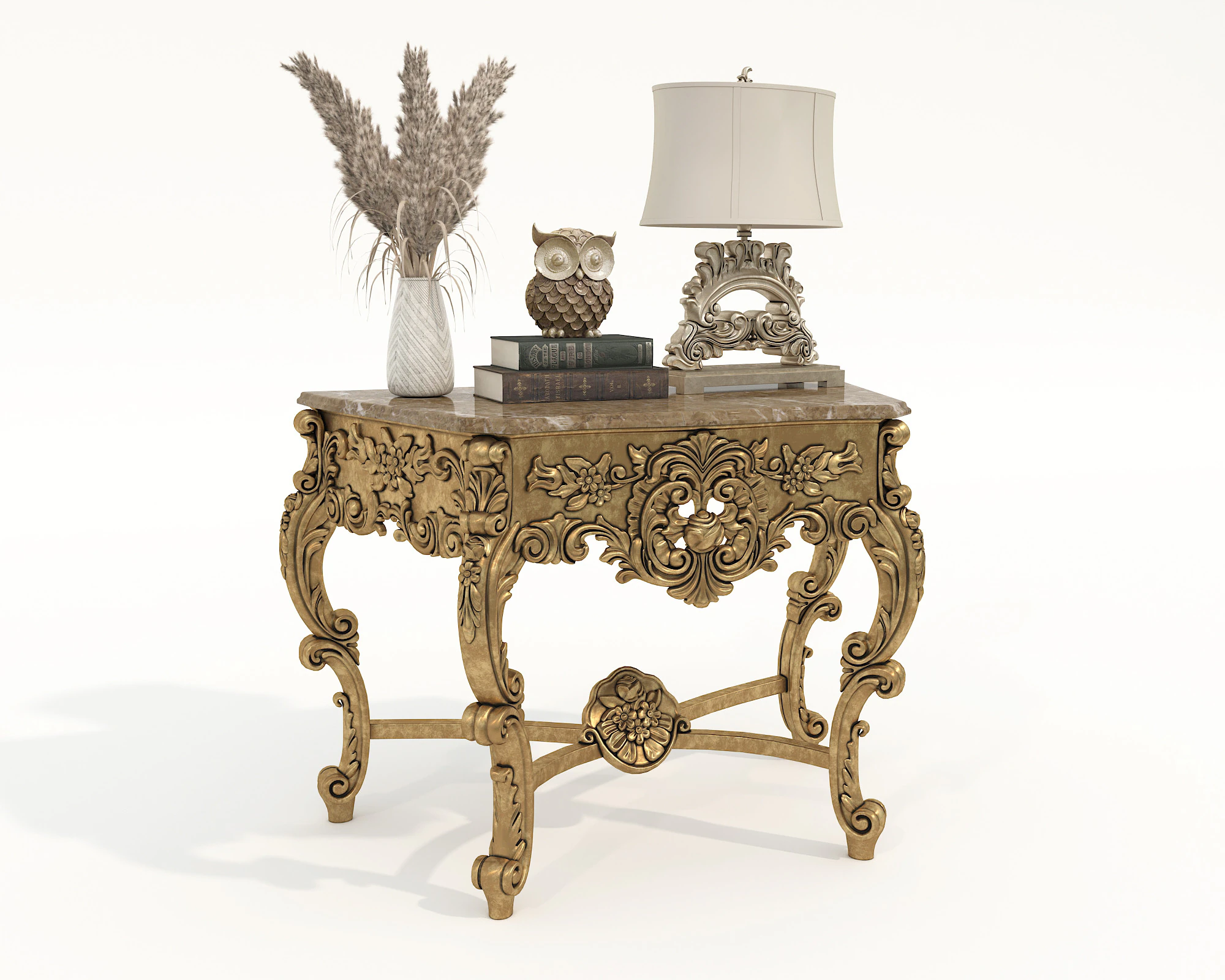 クラシックなヨーロピアンスタイルのコンソールテーブルと装飾 3Dモデル .c4d .max .obj .3ds .fbx .stl .blend 
