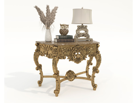 Classic European Style Console Table and Decoration Model 3D