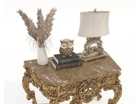 Classic European Style Console Table and Decoration Model 3D