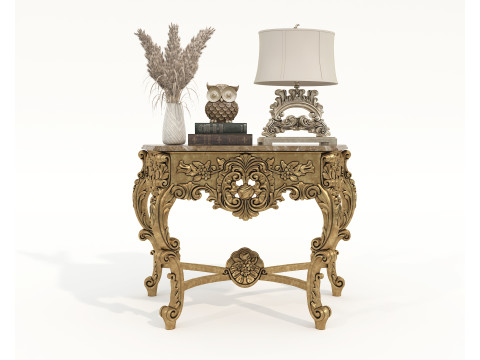 Classic European Style Console Table and Decoration Model 3D