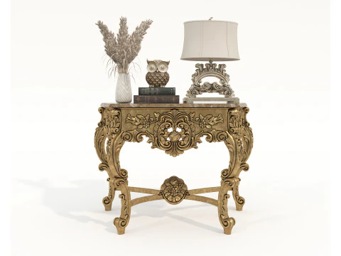 クラシックなヨーロピアンスタイルのコンソールテーブルと装飾 3Dモデル