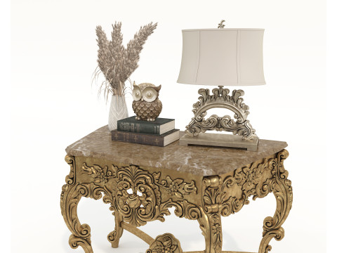 Classic European Style Console Table and Decoration Model 3D