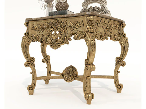 クラシックなヨーロピアンスタイルのコンソールテーブルと装飾 3Dモデル
