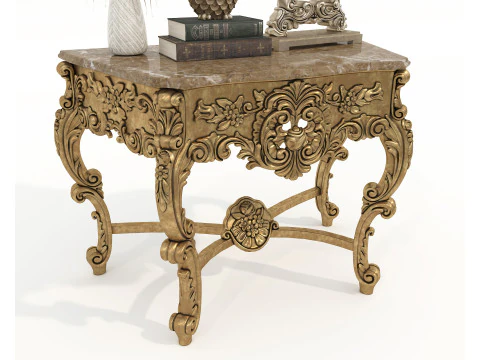 クラシックなヨーロピアンスタイルのコンソールテーブルと装飾 3Dモデル