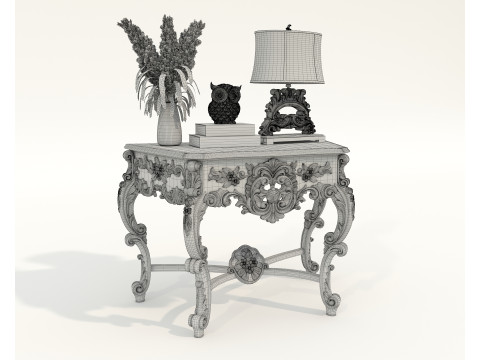 Classic European Style Console Table and Decoration Model 3D
