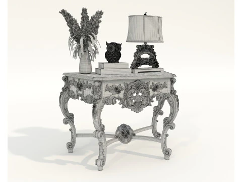 クラシックなヨーロピアンスタイルのコンソールテーブルと装飾 3Dモデル