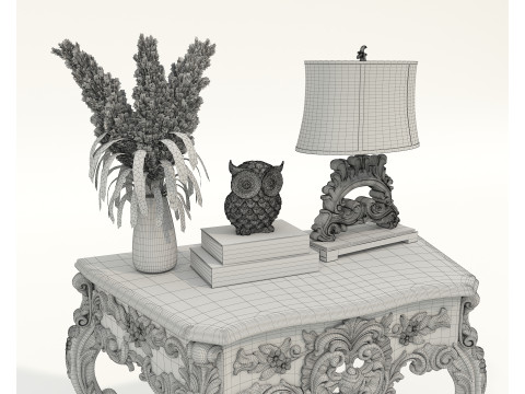 Classic European Style Console Table and Decoration Model 3D