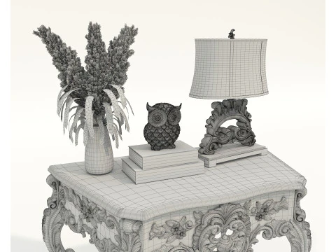クラシックなヨーロピアンスタイルのコンソールテーブルと装飾 3Dモデル