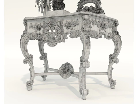 クラシックなヨーロピアンスタイルのコンソールテーブルと装飾 3Dモデル