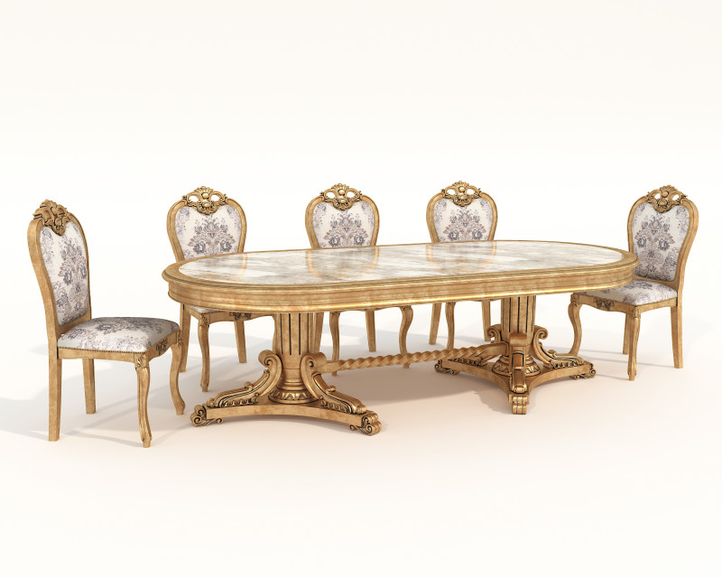 Classic European style Dining Table and Chairs 62 3D Модель .c4d .max .obj .3ds .fbx .stl .blend 