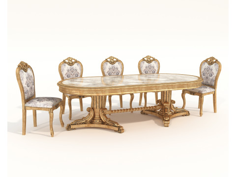 Classic European style Dining Table and Chairs 62 Model 3D