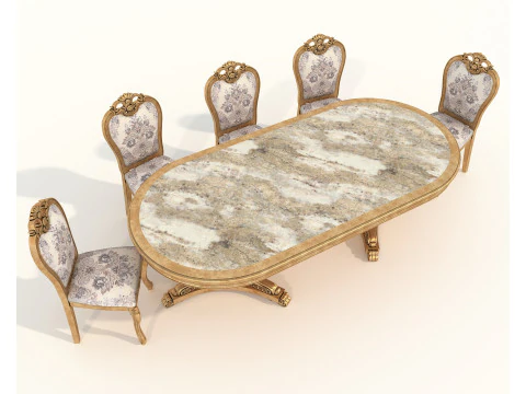 Meja dan Kursi Makan Gaya Eropa Klasik 62 Model 3D